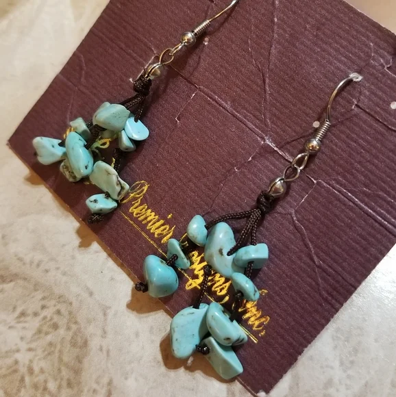 NEW Premier Designs Genuine Turquoise Chunks Dangle Earrings - Picture 3 of 6